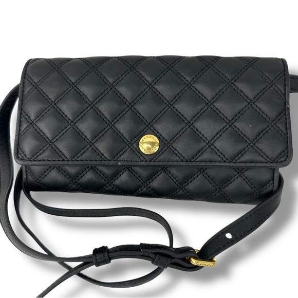 COLE HAAN Black Leather Quilted Crossbody Bag Wallet - Picture 2 of 10